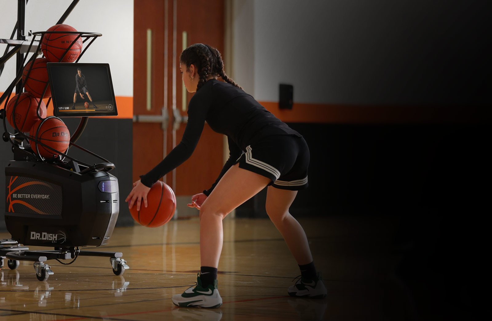 Basketball Player Training with Basketball Shooting Machine